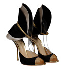 Alberto Moretti Womens Sandals Eu 39 Us 9 Open Toe Black Silver Gold Heels