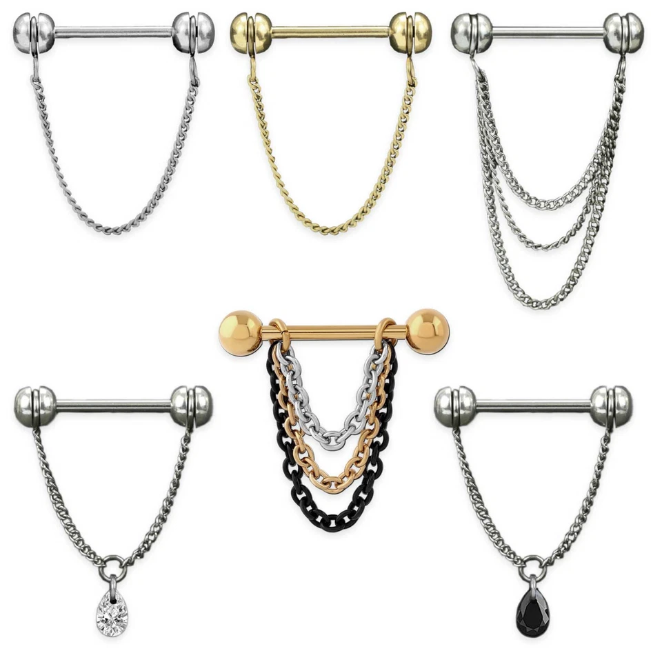 Nippelpiercing Brust Brustwarzen Piercing Barbell Kette Piercingstab Z573 - Bild 1 von 1