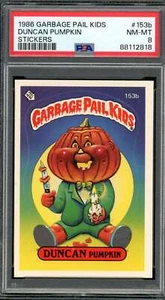 Duncan Pumpkin Stickers Card 1986 Garbage Pail Kids #153b PSA 8 - Picture 1 of 2