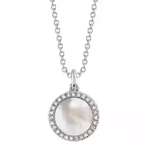 14K Oro Blanco Diamante Ónice Negro Nácar Dos Caras Collar Natural - Imagen 1 de 6