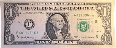 $1 One Dollar Bill 68119946, Birthday / Anniversary: January 8 or August 1, 1994 - Image 1 of 2