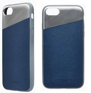 Cygnett iPhone 8 Plus & 7 plus Slim Genuine Leather Case Blue + Tempered Glass - Picture 1 of 2