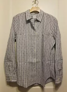 GAP Damen Fitted Boyfriend Streifen Shirt, Blau Streifen, Baumwolle, Metallic, L, Neu mit Etikett - Bild 1 von 10