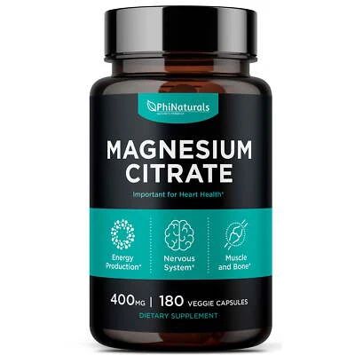 Citrato de magnesio 400 mg 180 cápsulas vegetariano/sin gluten/no transgénico Phi Foto 1 de 2
