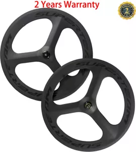 70mm Tri Spoke Carbon Wheels Road/Track Bike Wheelset 3 Spoke 700C Clincher Bike - Picture 1 of 8