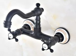 Grifo de cocina fregadero de bronce frotado con asas dobles montado en pared lavabo grifo Qnf455 - Imagen 1 de 7