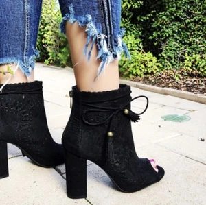 Bamboo Encounter-12 Open Toe Perforated Tassel Dress High Heel Bootie - Picture 1 of 13