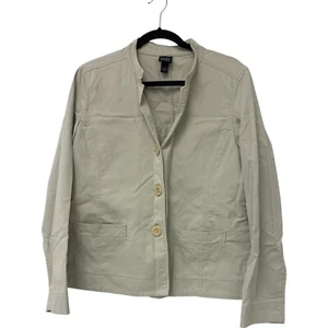 Eileen Fisher Jacke Damen groß beige Stehkragen vorne Knopf 2 Taschen - Bild 1 von 7