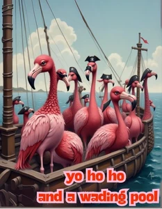 Yo Ho Ho and a Wading Pool Funny Pirate Flamingo T-Shirt - Picture 1 of 51