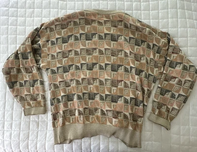 Suéter TRICOTS ST RAPHAEL Para Hombre Grande Marrón Beige Geométrico Retro Años 90 Abuelo Foto 1 de 4