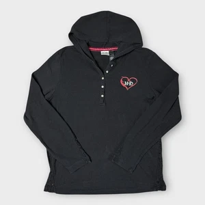 Harley Davidson Shirt Women's 2XL Black Thermal Long Sleeve Hood Heart Lace - Picture 1 of 7