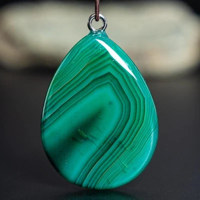 Green Agate Teardrop Top Drilled Healing Crystal Gemstone Pendant 40X30X6MM - Image 1 of 2