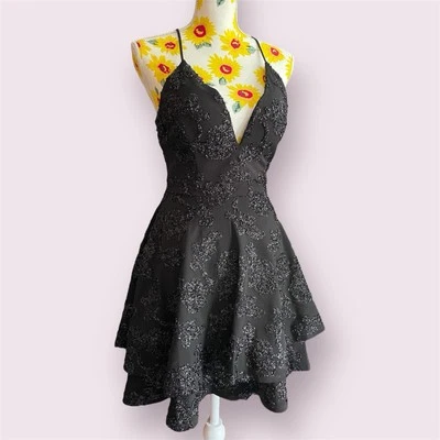 Emerald Sundae Juniors Lace-Back Fit & Flare Dress Black Size Medium Prom - Image 1 of 4