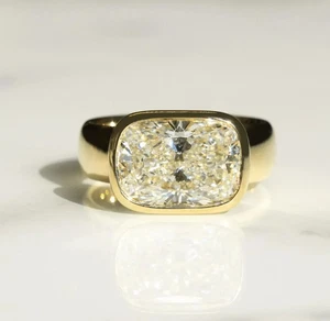 Alianza de boda moissanita 12x8 mm bisel cojín alargado chapado en oro amarillo 14K - Imagen 1 de 11