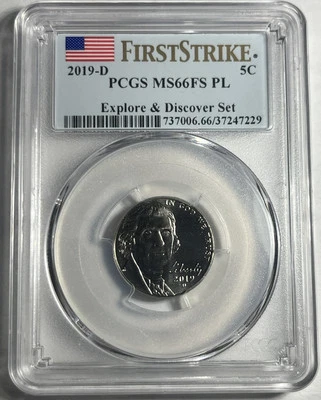 2019-D JEFFERSON NICKEL GRADED PCGS MS66FS FULL STEPS PL PROOFLIKE FIRST STRIKES - Image 1 of 2