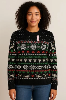 Suéter Love By Design Feminino M Natal Preto Fair Isle Novo com etiquetas - Imagem 1 de 4