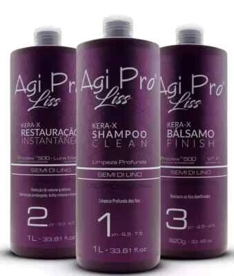Kit de sistema de linaza alisado de cabello brasileño Agi Max Pro Liss Kera-X 3x1L Foto 1 de 4