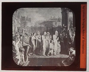 ANTIGUA LINTERNA MÁGICA DE 1880 DIAPOSITIVA DE VIDRIO - AGRYPHINA TRAYENDO CENIZAS GERMANICUS - Imagen 1 de 1