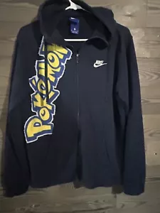 Nike Full Zip Sweatshirt Hoodie Men’s M Custom Sewn Pokémon Patch Navy Blue - Picture 1 of 6