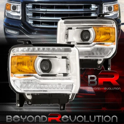 For 2014-2018 Sierra LED DRL Projector Headlight Pair Amber Signal Lamps Chrome — 第 1/4 张图片