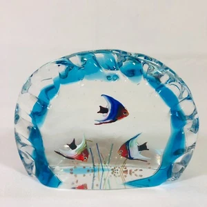 Murano Hand Made Clam Shell Shape Aquarium Art Glass 3 Angelfish - 6.5" x 5” - Picture 1 of 11