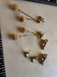 Vintage Trifari Gold-Tone Clip-on Earrings / Studs lot of 3 - Picture 1 of 4
