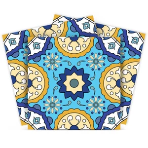 5" X 5" Aqua Floral Peel and Stick Removable Tiles - Picture 1 of 9