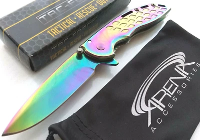 Cuchillo de bolsillo Tac-Force arco iris marco bloqueo asistido por resorte hoja de rescate pequeño Foto 1 de 4