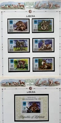 LIBERIA 1971 Animals Monkey Zebra Fox Bear Lama MNH 6v + S/S Scott 571/576, C189 - Image 1 of 4