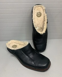 UGG Landford Shearling Lined Fur Mules Black Leather Size 7.5~ VGUC! - Picture 1 of 12