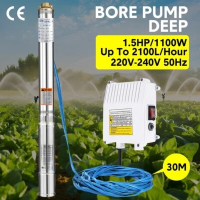 3" Submersible Bore Water Pump 30m Cable 2100LPH Irrigation Pump Stainless Steel - image 1 of 4
