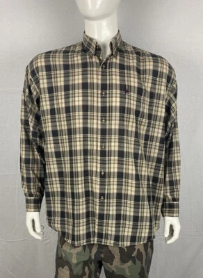 Camisa de manga larga Knights Sportswear gris, beige y negra a cuadros con botones, XL Foto 1 de 4