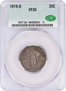 1919-D Standing Liberty Silver Quarter VF30 CACG - Picture 1 of 4