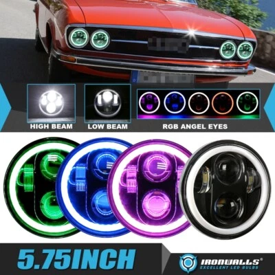 4Pcs 5.75"inch LED Headlights RGB Angel Eyes Hi-Lo for 1969-1977 Audi 100 Series - Image 1 of 4