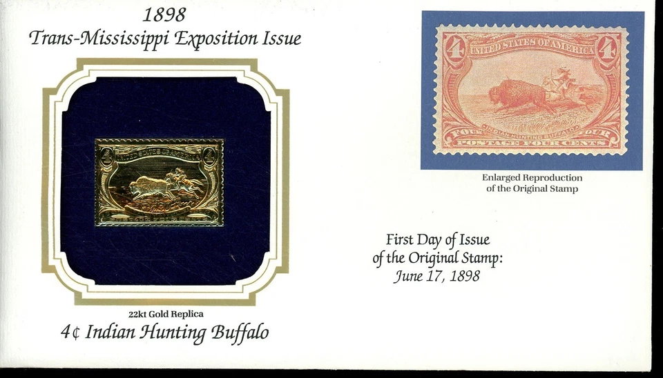 1898 Trans Mississippi Issue 4c Indian Hunting Buffalo PCS FDC 22K Gold Stamp - Image 1 of 2