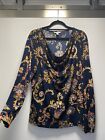 Charter Club Blue Blouse With Gold Chain Detail On Shoulders And Paisley Prints