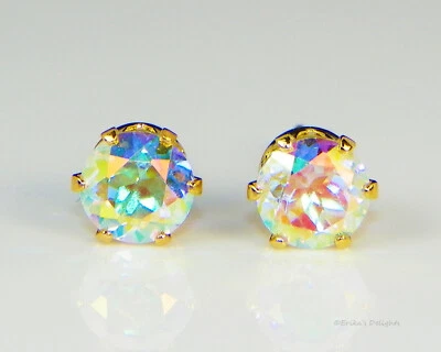GOLD Plated Mercury Mystic Topaz Round Stud Earrings (Free Gift Box) - Image 1 of 3