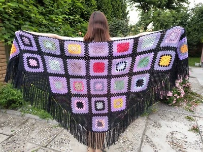 Abuela Chal Cuadrado Patchwork Triángulo Hombro Envoltura Afgana Manta Capa Lana Foto 1 de 4