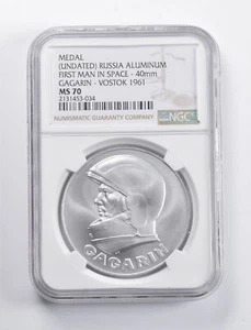 MS70 (Undated) Russia Aluminum Medal 1st Man Space Gagarin Vostok 1961 NGC *4801 - Picture 1 of 3