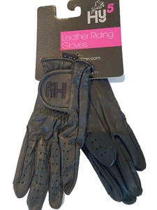 Childrens Hy5 Black Leather Riding Gloves Size XL - Picture 1 of 3