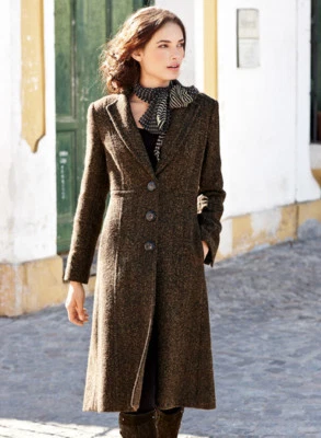 Peruvian Connection HAWORTH Brown Tweed Dress Coat 2 Lovely - Image 1 of 4