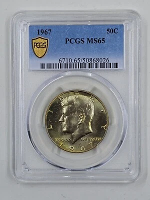 1967 50C PCGS MS65 Green/Gold Toned Kennedy Half Dollar - Image 1 of 4
