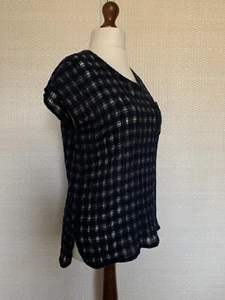 EDOA Dark Blue Gauzy Textured Woven Linen Cap Sleeve Top - V Neckline - Size M - Picture 1 of 18