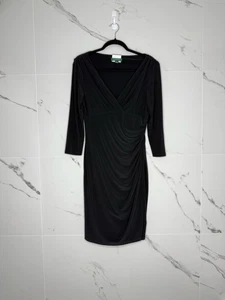Lauren Ralph Lauren Dress Sz 8 Black Faux Wrap Jersey 3/4 Sleeve - Picture 1 of 6