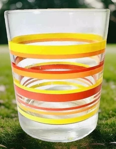 Vintage Yellow, Orange & Red Striped Low Ball MCM Drinking Glass - Picture 1 of 7