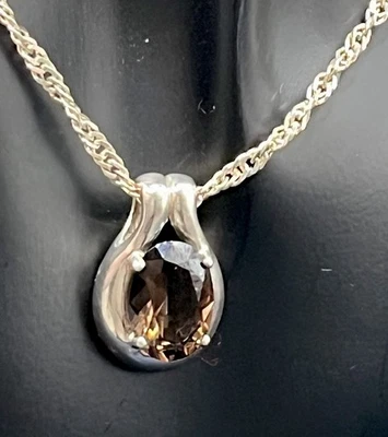 "Collar de lágrima colgante de plata de ley 925 de cuarzo ahumado Kabana 19"" pulgadas 14 mm" Foto 1 de 4