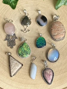 10 Gemstone Pendant Job Lot Bundle Moonstone Labradorite Opalite Agate Quartz - Imagen 1 de 11