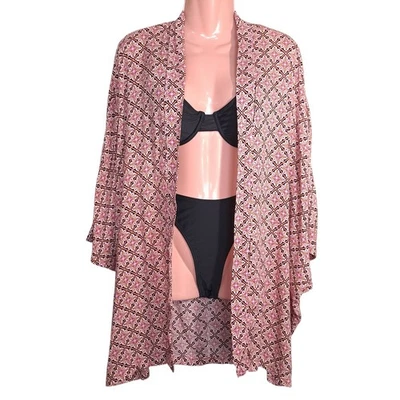 Cárdigan Victoria’s Secret XS Rosa/Negro Boho Floral Frente Abierto 100% Viscosa Foto 1 de 4