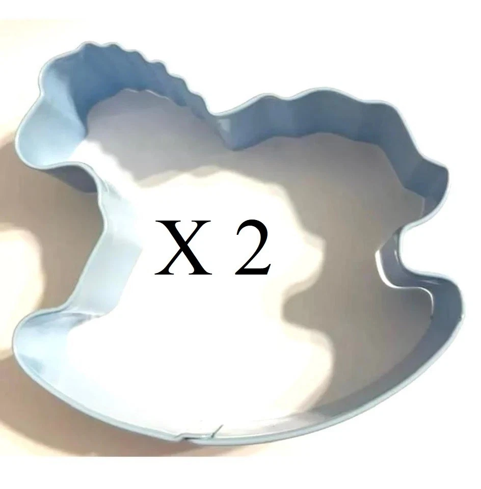 2 cortadores de galletas Wilton con forma de caballo mecedor recubierto de metal 3-1/2" azul baby shower Foto 1 de 2