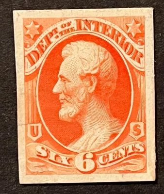 Travelstamps: US Stamps Scott # O18p4 - 6 Cent Proof on Card  Mint Hinged NGAI - Image 1 of 4